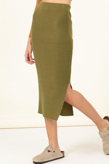  High Waist Ribbed Midi Skirt