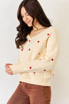 Hearts Pattern V-Neck Sweater