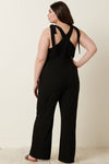 Rib Knit V-Neck Cross Back Jumpsuit