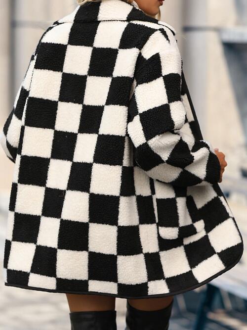 Checkered Button Coat w/Pockets