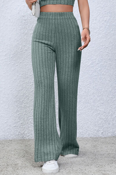 Ribbed High Waist Flare Pants