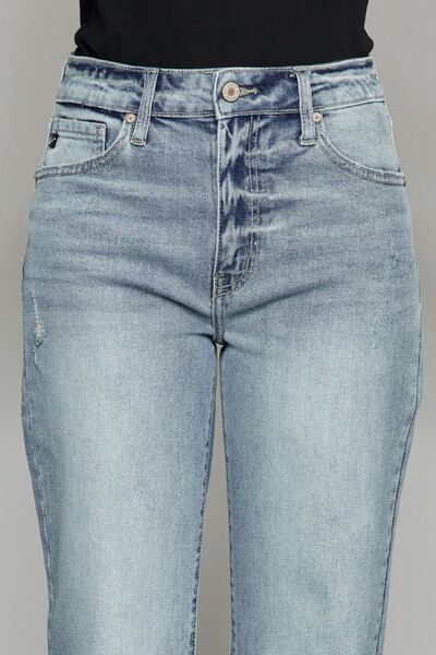 High Waist Raw Hem Cropped Wide Leg Jeans