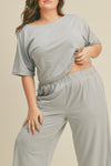 Short Sleeve Cropped Top and Wide Leg Pants Set