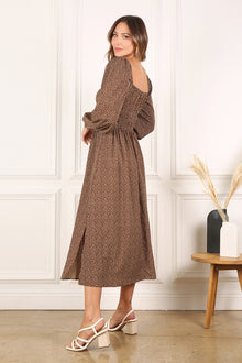  Square Neck Vintage Style Puff Sleeve Dress